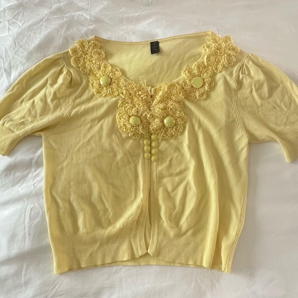 Yellow Floral Embellished Cardigan